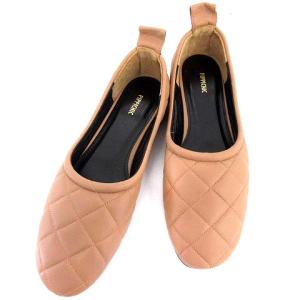 20SS キルティング フラットシューズ  バレエ レザー 35.5 ベージュ 