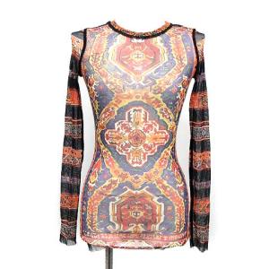パワーネット カットソー 長袖 モロッカン ペイズリー 総柄 シアー 40 マルチカラー