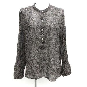 19AW ブラウス シャツ 長袖 総柄 花柄 シアー シースルー コットン 36 黒 ブラック ベージュ