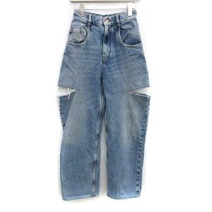Wide leg faded ripped high rise jeans デニムパンツ インディゴ