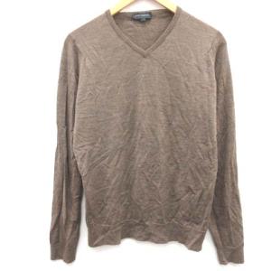 L セーター ニット Vネック ウール 薄手 長袖 茶 ブラウン