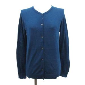 カーディガン ニット クルーネック 薄手 長袖 M 青 ブルー