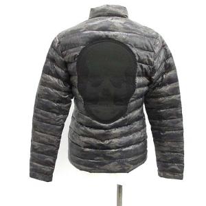 ダウンジャケット ドクロ スカル ワッペン ナイロン XS 黒 カーキ