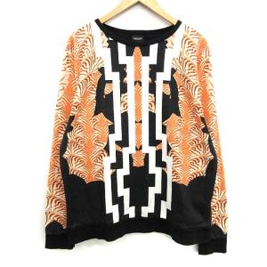 スウェット トレーナー 長袖 総柄 L 白 黒 オレンジ ホワイト ブラック