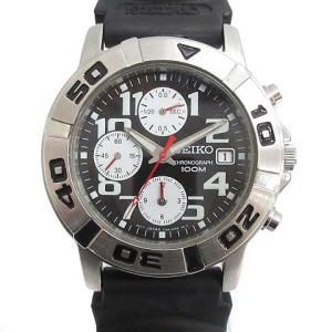 腕時計 アナログ クォーツ 3針 クロノグラフ ラバーベルト 黒 ブラック 7T92-0FS0