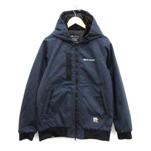 ジャケット 中綿 フード ロゴ 刺繍 ジップアップ L ネイビー