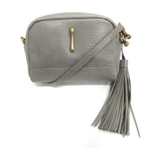 ショルダーバッグ Review レビュー フリンジ リザード 型押し グレー