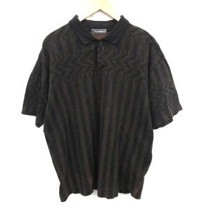 80’S ポロシャツ ニット ヴィンテージ 筆タグ オンリミット ストライプ 総柄 半袖 F 茶 ブラウン 黒 ブラック