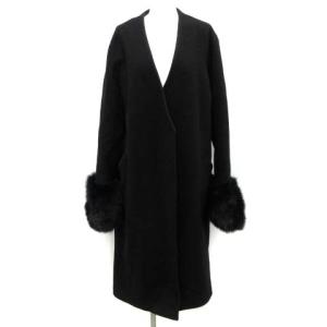 ロングコート ノーカラー アウター フォックスファー