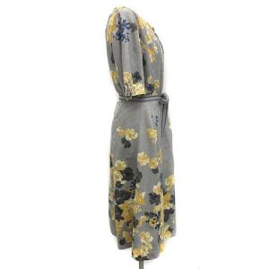 Leilian ワンピース ひざ丈 半袖 花柄 総柄 13 XL グレー