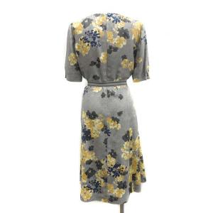 Leilian ワンピース ひざ丈 半袖 花柄 総柄 13 XL グレー