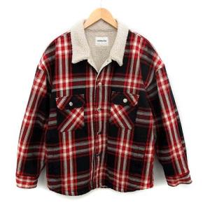 19AW HEAVY TWILL BOA CPO ジャケット ボア チェック アウター M 赤 レッド 黒