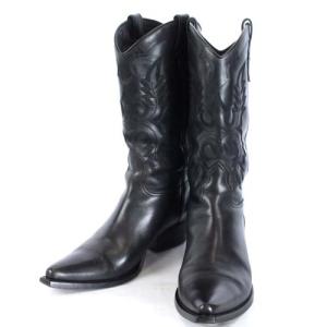 SARTORE ウエスタンブーツ ロング 刺繍 レザー 38.5 黒 ブラック