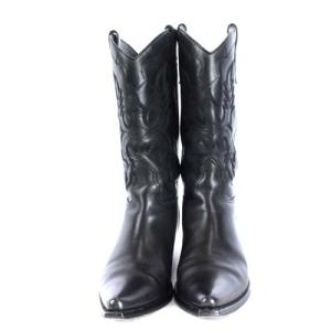 SARTORE ウエスタンブーツ ロング 刺繍 レザー 38.5 黒 ブラック