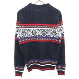 MSGM ニット セーター ノルディック柄 ワッペン ロゴ XS ウール 紺 ネイビー 赤 レッド