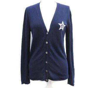 S カーディガン ニット シルク カシミヤ混 ラインストーン 長袖 紺 ネイビー