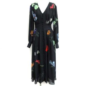 20SS ワンピース ロング フレア 2WAY AMANDA DRESS 花柄 長袖 紺