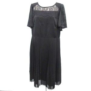 ワンピース レース シースルー 半袖 プリーツ ひざ下 ロング 44 黒 