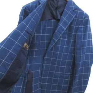 TOMORROWLAND FRATELLI TALLIA DI DELFINO テーラードジャケット チェック ウール 46 XL 青 ブルー 白 ホワイト