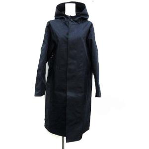 HYKE コート ゴム引き フード ロング 比翼ボタン 2 M 紺 ネイビー