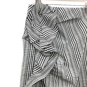 Drawer ロングタイトスカート フリル チェック M 黒白