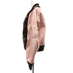 MUVEIL スタジャン ジャケット ブルゾン アウター ミリタリー ニット 切替 刺繍 スパンコール ピンク ブラウン 茶