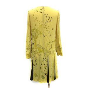 VALENTINO ワンピース ひざ丈 長袖 総柄 シルク イエロー