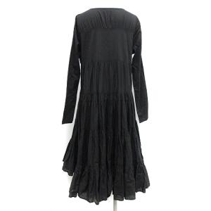 Merlette ロダス RODAS ワンピース ロング ミモレ Vネック 長袖 ティアード フリル XS 黒 ブラック
