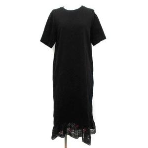 20SS ワンピース ロング 花モチーフ ジャージー マキシ 刺繍 半袖 38 M 黒 ブラック 赤