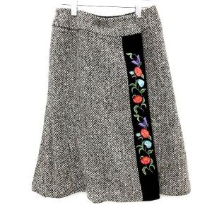 KEITA MARUYAMA スーツ ツイード セットアップ スカート 花柄 刺繍 ヘリンボーン 02 黒 白