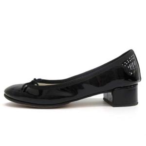 Repetto 36 22.7cm バレエシューズ フラット エナメル ヒール 3cm 黒 ブラック
