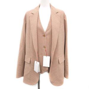 ロク 6 20SS テーラードジャケット シングル 総裏地 センターベント ベスト 千鳥格子 36 S オレンジ