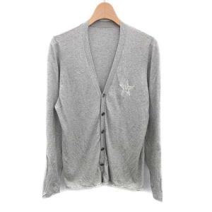 カーディガン ニット Vネック スカル スター ビジュー 薄手 シルク カシミヤ混 長袖 S グレー