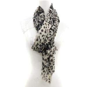 ストール マフラー フリンジ レオパード柄 ヒョウ柄 スカル カシミヤ 白 ホワイト 黒 ブラック 茶 ブラウン