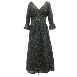 ワンピース CAROLINE RETRO DRESS ロング Vネック 七分袖 黒 