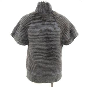 Leilian ファージャケット ニット 半袖 マスクラットファー ウール 11 L グレー