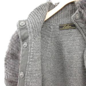 Leilian ファージャケット ニット 半袖 マスクラットファー ウール 11 L グレー