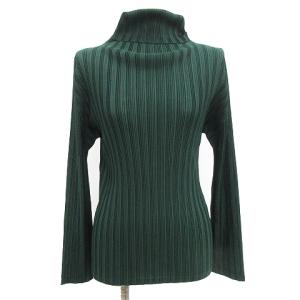 0カットソー ロンT タートルネック 長袖 プリーツ 3 L 緑 グリーン