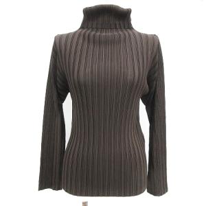 0カットソー ロンT タートルネック 長袖 プリーツ 3 L 茶