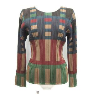 0カットソー 総柄 プリーツ 長袖 3 L マルチカラー