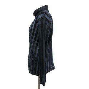 PLEATS PLEASE ISSEY MIYAKE ジャケット ジップアップ スタンドカラー ストライプ シアー 3 L 紺 黒
