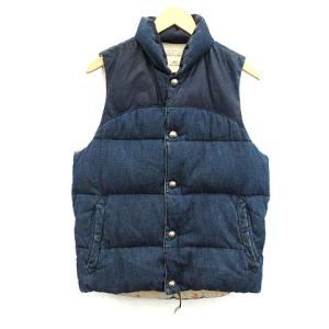 ダウンベスト アウター デニム レザー 切替 L インディゴ