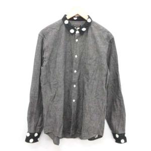 AD2011 シャンブレーシャツ デニム ウォッシュ加工 長袖 ドット 切替 S グレー 白 黒