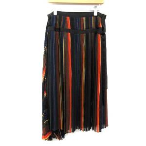 sacai スカート プリーツ ロング ミモレ アシンメトリー ベルト 3 L マルチカラー