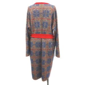 MUVEIL 19AW カーディガン ロング ニット ガウン ビジュー チェック 長袖 38 赤 青 グレージュ