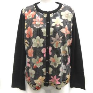 FASHION LL アンサンブル ニット 花柄 スパンコール ブラック