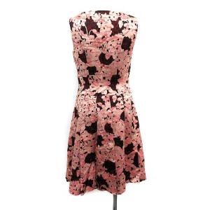 ELISA ワンピース ドレス ジャガードオンプリント ひざ丈 ノースリーブ シルク 総柄 2 M ピンク ブラック 黒
