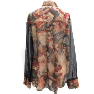 Lois CRAYON M ブラウス シャツ 総柄 シースルー 長袖 茶 黒