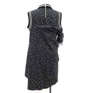 sacai 19SS ワンピース ノースリーブ ひざ丈 バンドカラー ドット ニット 切替 1 黒 紺