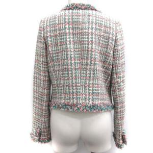 TO BE CHIC 40 L ジャケット ノーカラー ツイード 白 緑 赤